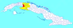 Unión de Reyes municipality (red) within  Matanzas Province (yellow) and Cuba