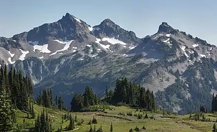 Unicorn Peak (left), West Unicorn Peak, and Foss Peak (right)