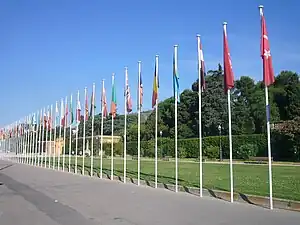 Flags of UfM members, at the palace entrance