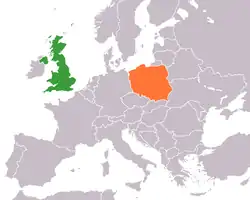 Map indicating locations of United Kingdom and Poland