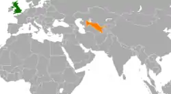 Map indicating locations of United Kingdom and Uzbekistan