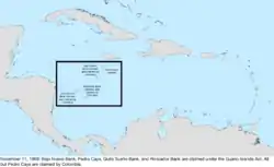 Map of the change to the United States in the Caribbean Sea on November 22, 1869