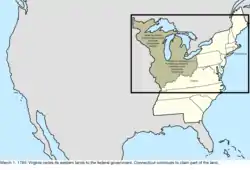 Map of the change to the United States in central North America on March 1, 1784