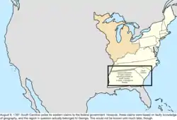 Map of the change to the United States in central North America on August 9, 1787