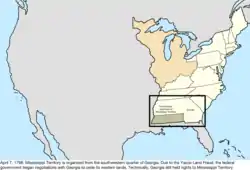 Map of the change to the United States in central North America on April 7, 1798