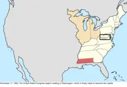 Map of the change to the United States in central North America on November 17, 1800