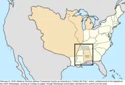 Map of the change to the United States in central North America on February 6, 1818