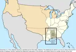 Map of the change to the United States in central North America on December 14, 1819