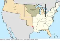 Map of the change to the United States in central North America on July 3, 1836