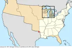 Map of the change to the United States in central North America on January 26, 1837