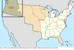 Map of the change to the United States in central North America on July 5, 1843