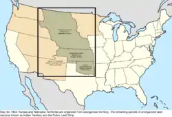 Map of the change to the United States in central North America on May 30, 1854