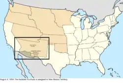 Map of the change to the United States in central North America on August 4, 1854