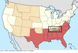 Map of the change to the United States in central North America on July 24, 1866