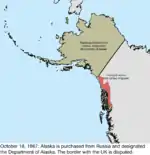 Map of the change to the United States in northwest North America on October 18, 1867