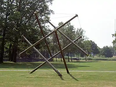 Het Ding [nl], a tensegrity sculpture whose struts and cables form the outline of Jessen's icosahedron, at the University of Twente