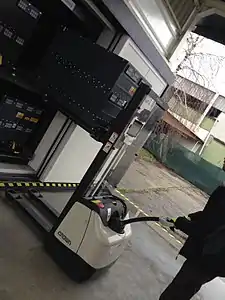 loading a Voltia electric LKW battery pack