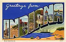 Image 13"Greetings from Indiana" large-letter postcard c. 1939 (from History of Indiana)