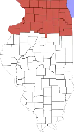Counties that are colored red are considered a part of the Northern Illinois region