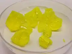 Uranyl nitrate as yellow crystals