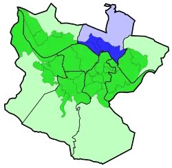 Uribarri district is highlighted in blue in this map of the districts of Bilbao.