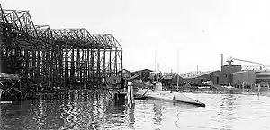 USS K-3 during her initial fitting out, 7 April 1914
