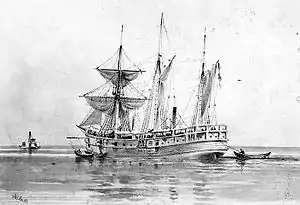 Artwork of the USS Norwich made during the Civil War by Xanthus Smith.