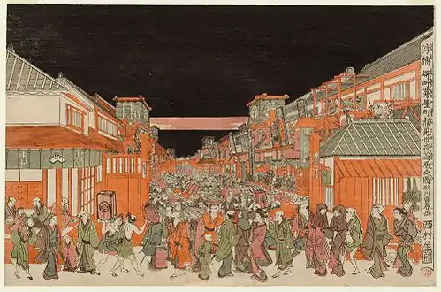 Perspective View of the Theatres in Sakai-chō and Fukiya-chō on Opening Night, c. 1770s