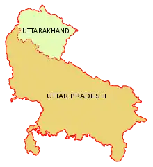 Map of Uttarakhand as part of Uttar Pradesh