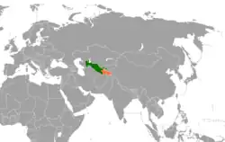 Map indicating locations of Uzbekistan and Tajikistan