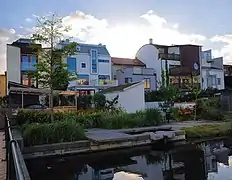 Canals behind residential buildings