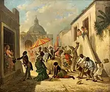 Painting including an Ireme dancer (right) at a Three Kings Day celebration in Havana.