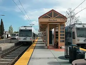 Two trains at Alum Rock station