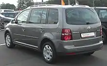 Rear-three-quarter view of a Touran with steel wheels and hubcaps