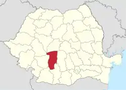 Administrative map of Romania with Vâlcea county highlighted
