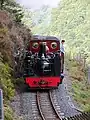 No. 7 Owain Glyndwr approaches a foot crossing near Coed Tynycastell