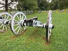 Photo shows replica cannons in the Artillery Park at Valley Forge National Park, Pennsylvania. The Artillery Park is located east of the parking lot on East Inner Line Drive.