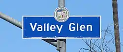 Valley Glen neighborhood sign  located at the intersection of Burbank Boulevard and Fulton Avenue
