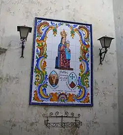 Virgin Mary on the wall of the Vallibona main church honoring the traditional bonds between the towns of Vallibona (Valencian Community) and Pena-roja (Peñarroya de Tastavins) over the hills in Matarranya, Aragon.