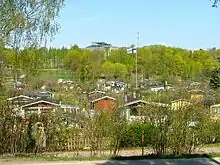 Allotment gardens in the northernmost part of Vallila. Kumpula Campus in the background.