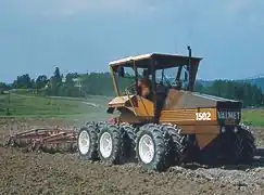 Six-wheeled Valmet 1502 tractor, with a bogie axle at the rear