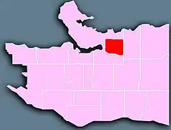 A map of a city, with the Strathcona neighbourhood highlighted