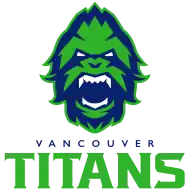 The logo for the Vancouver Titans features a Sasquatch with a 'V' in the nose and a mountain range on the top of its head.