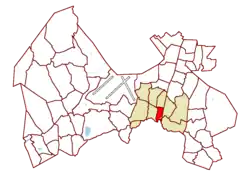 Location on the map of Vantaa, with the district in red and the major region in light brown