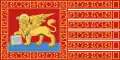 Flag of the Republic of Venice, showing the Lion of Saint Mark holding a Bible, associated with peace.[18]