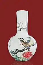 Porcelain vase decorated with flowers and birds made at Jingdezhen, Jiangxi,