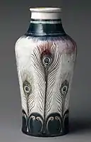 Vase with peacock feathers, stoneware, c. 1889