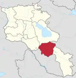 Location of Vayots Dzor within Armenia