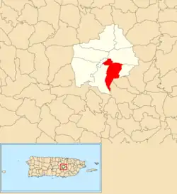 Location of Vega Redonda within the municipality of Comerío shown in red