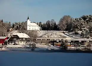 View of the local church in Hægeland